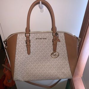 Cream and Brown Michael Kors Purse w/ crossbody